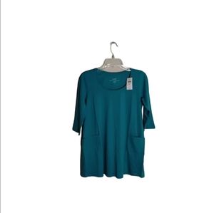 Pure Jill Women's XS Aegean Blue Teal Two Pocket Cotton 3/4 Sleeve Tunic Top